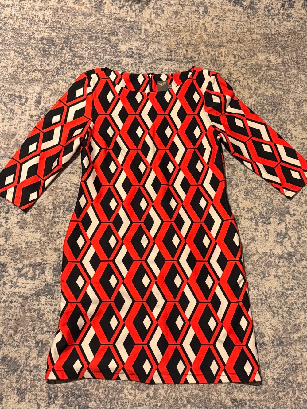 Taylor’s Geometric Print Red Black White Shift Dress Size 11